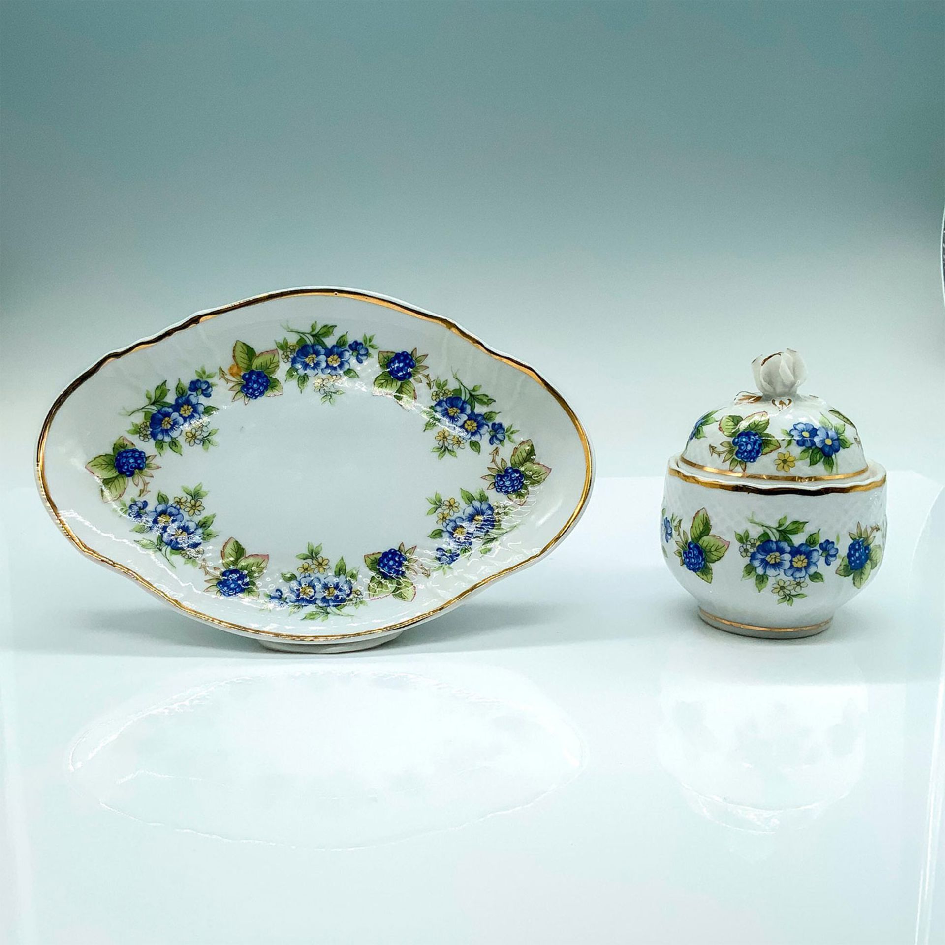 2pc Hollohaza Lidded Sugar Bowl and Serving Tray