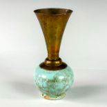Mid-Century Modern Delft Marbled Glaze Brass Vase