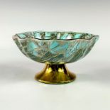 Vintage Delft Scallop Edge Pedestal Bowl With Brass Footing