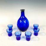 7pc Vintage Cobalt Blue Glass Gin Bottle with Glasses