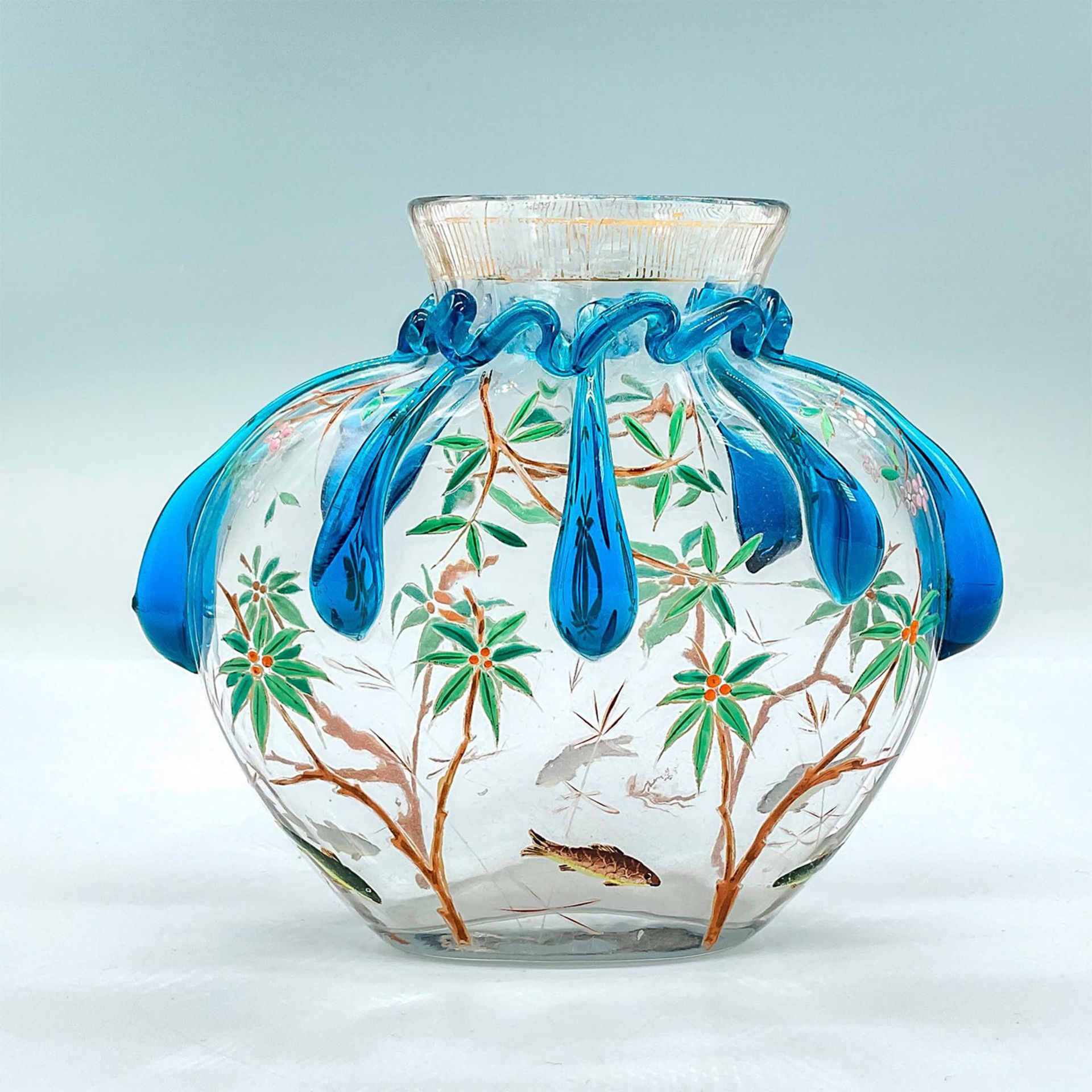 Art Glass Vase, Swimming Fish - Image 2 of 3