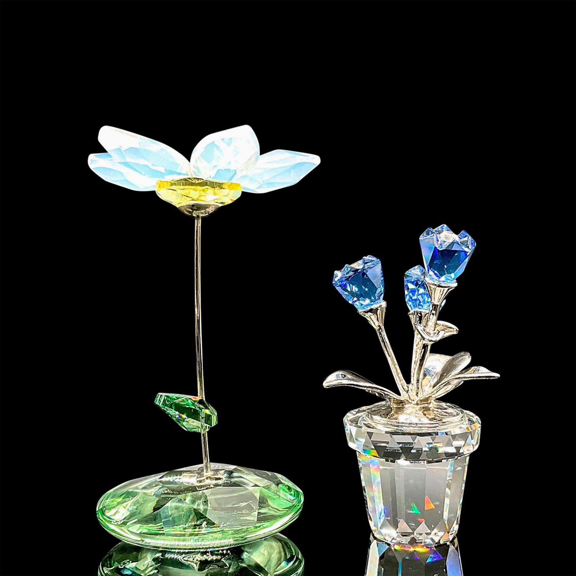 2pc Swarovski Crystal Flower Figurines