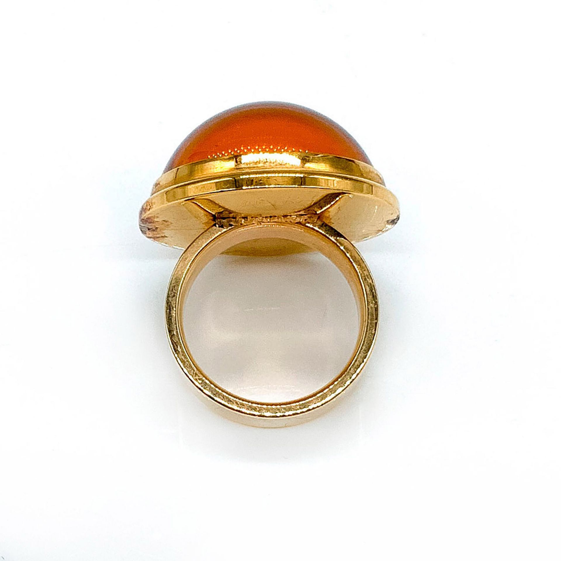 Lalique Orange Crystal 14K Gold Cabochon Ring - Image 3 of 3