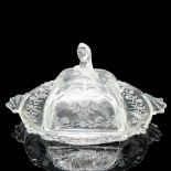 Heisey Glass Square Butter Dish, Rose Waverly