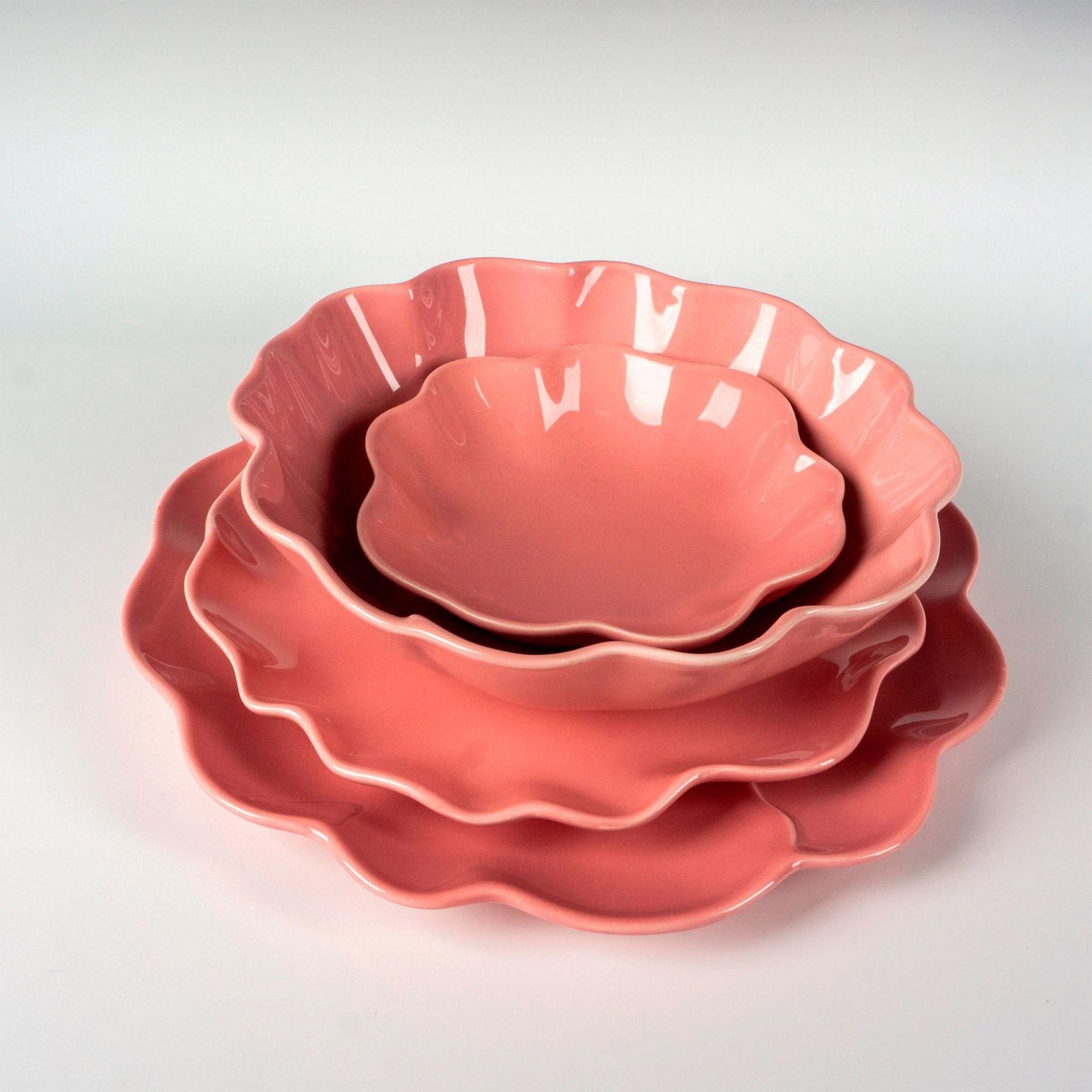 4pc Barrarte Ceramic Pink Ruffled Servingware Set - Bild 4 aus 4