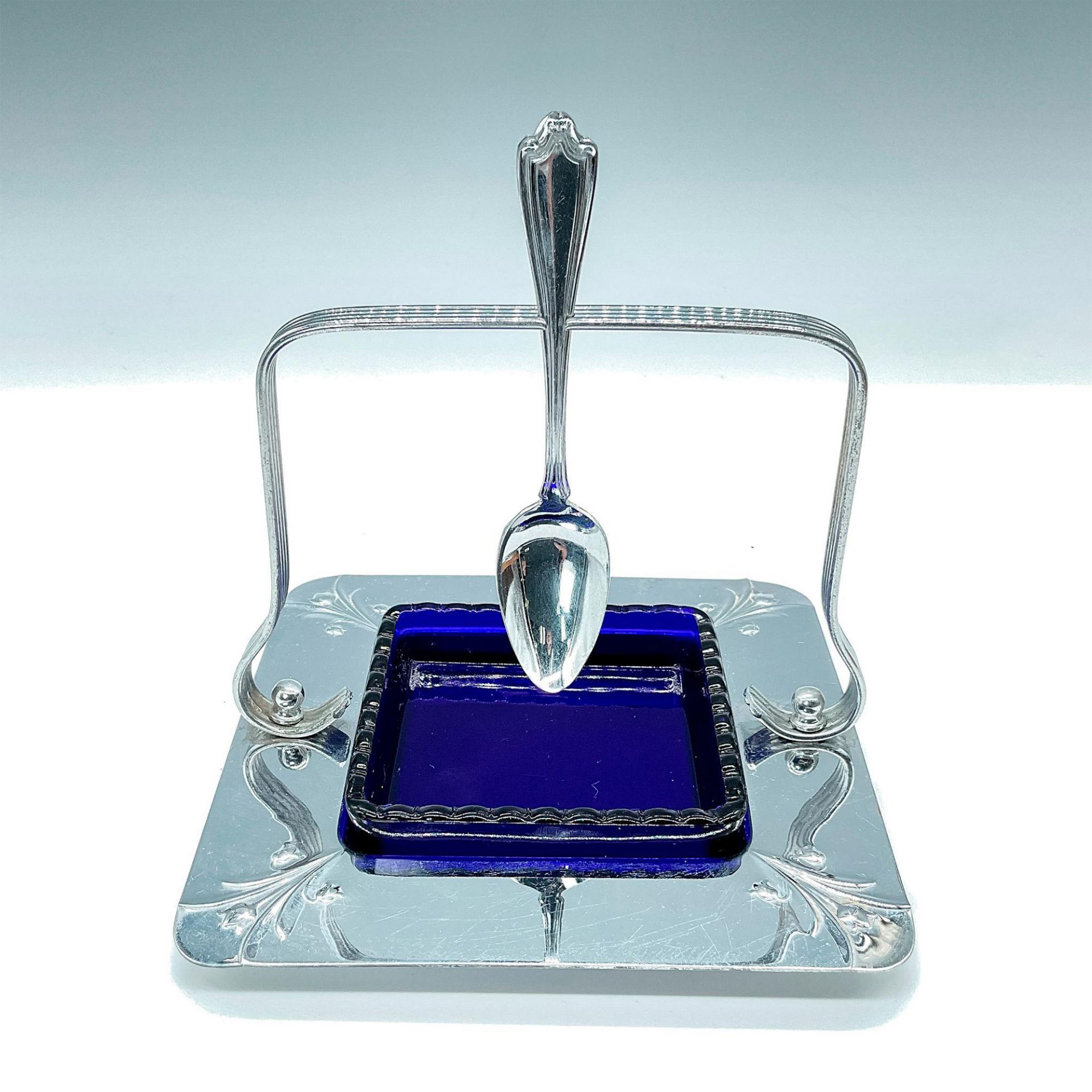 Farber Bros Olive Tray Chrome Tray with Cobalt Blue Dish