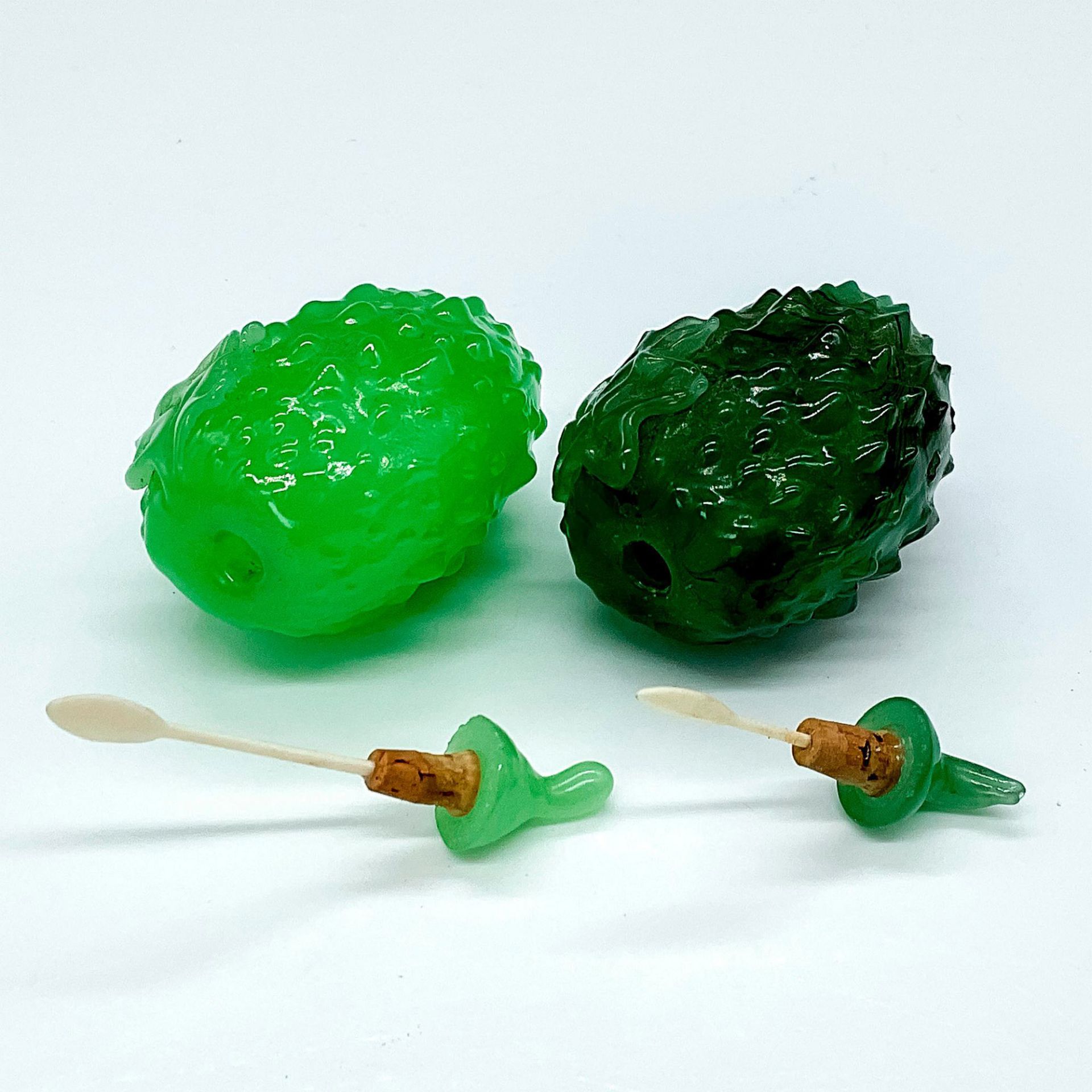 Pair of Green Glass Snuff Bottles Durian Fruit - Image 2 of 3