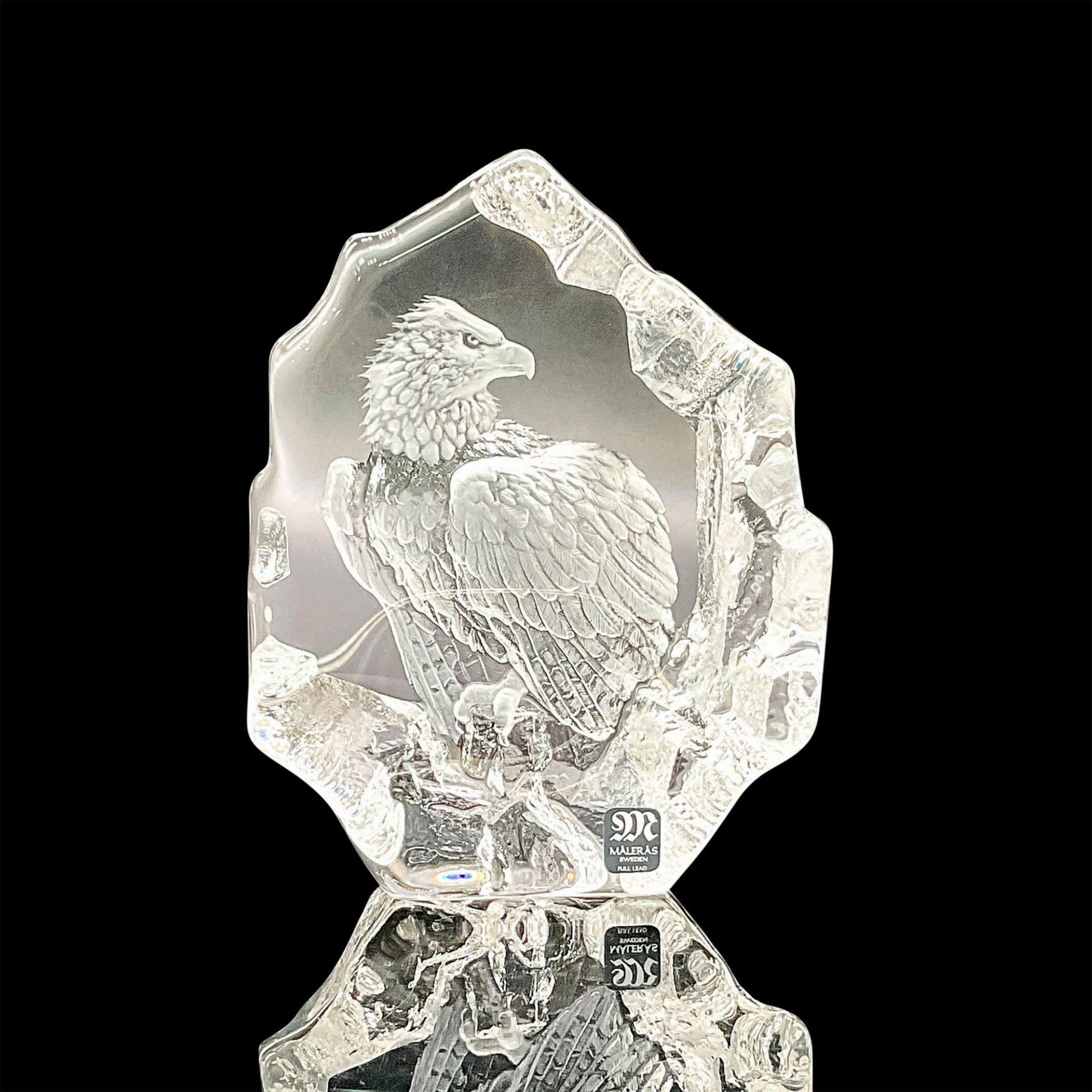 Maleras Mats Jonasson Crystal Eagle Paperweight, Signed