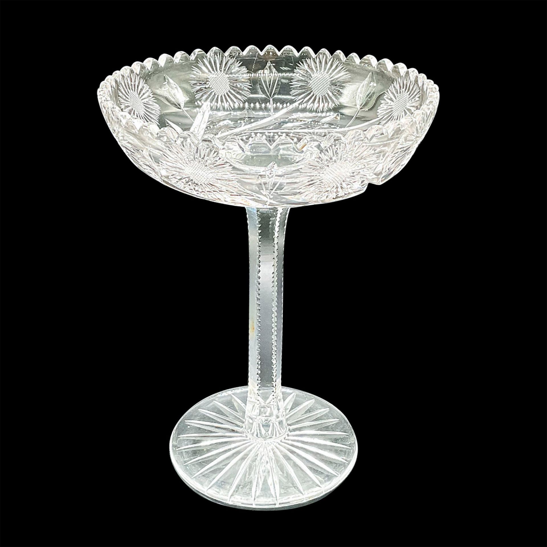 Vintage Floral Cut Glass Compote Bowl - Image 2 of 3