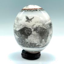 Decalcomania African Wildlife Etchings on Ostrich Egg + Base
