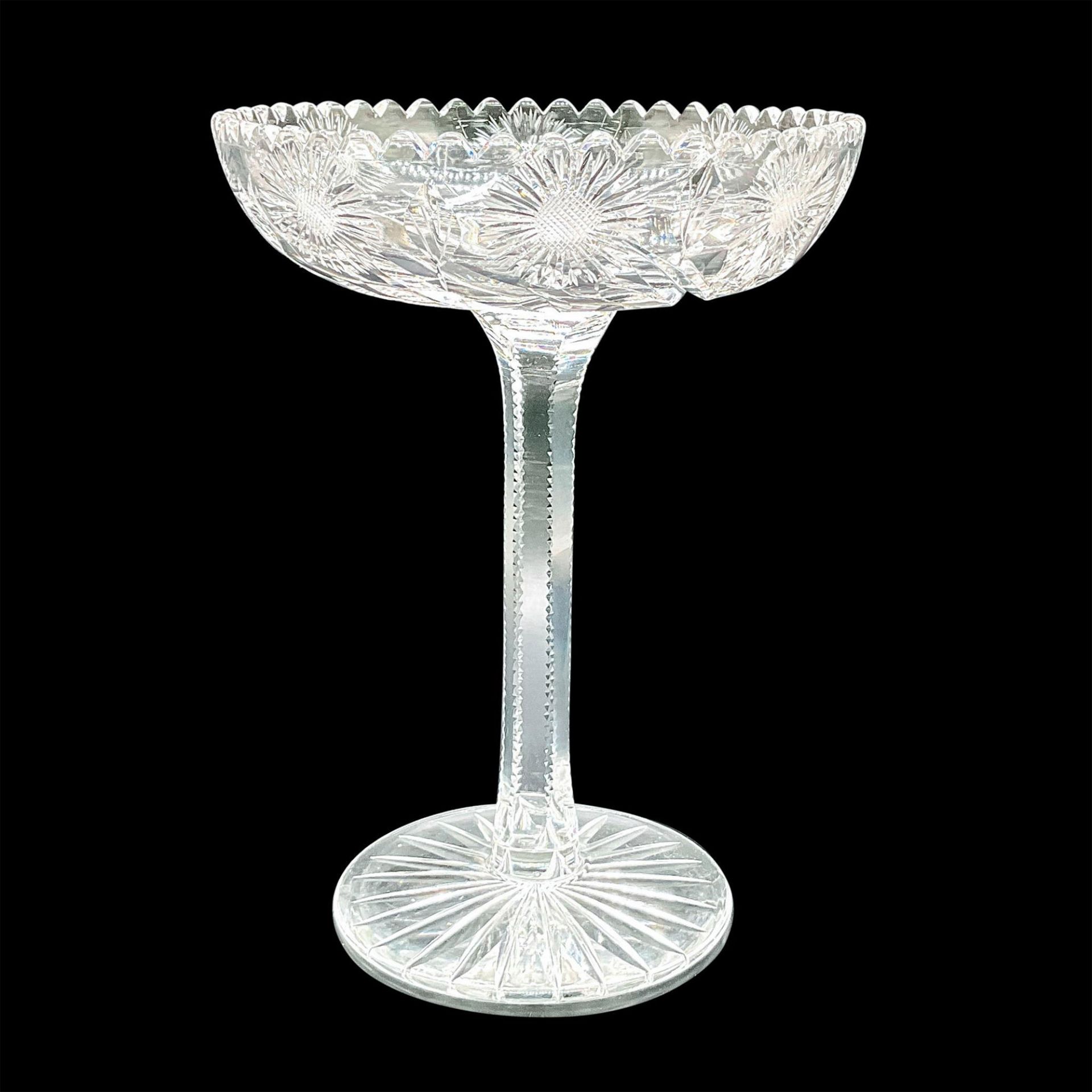 Vintage Floral Cut Glass Compote Bowl