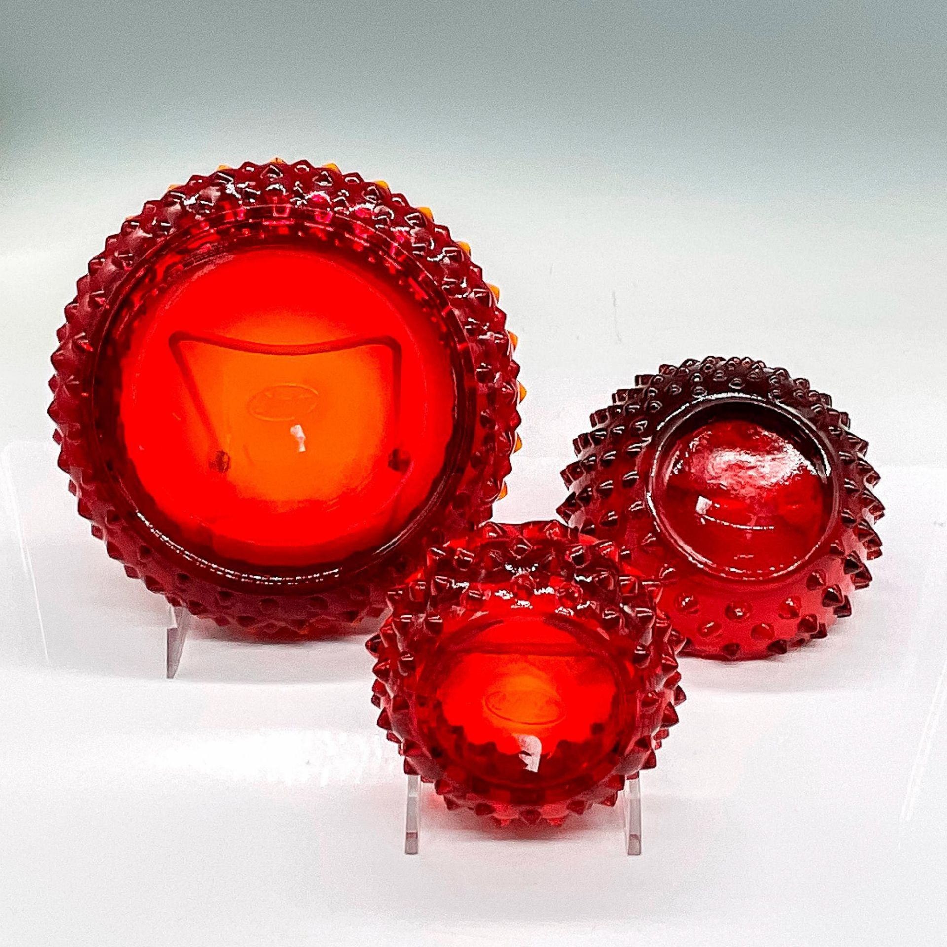 3pc Fenton Glass Hobnail Ruby Red Ashtrays - Image 3 of 3