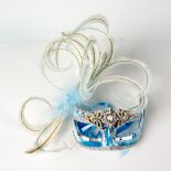 Venetian Domino Mask, Sky Blue, Feathers and Rhinestones