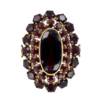 German Designer 14K Yellow Gold Red Garnet Statement Ring