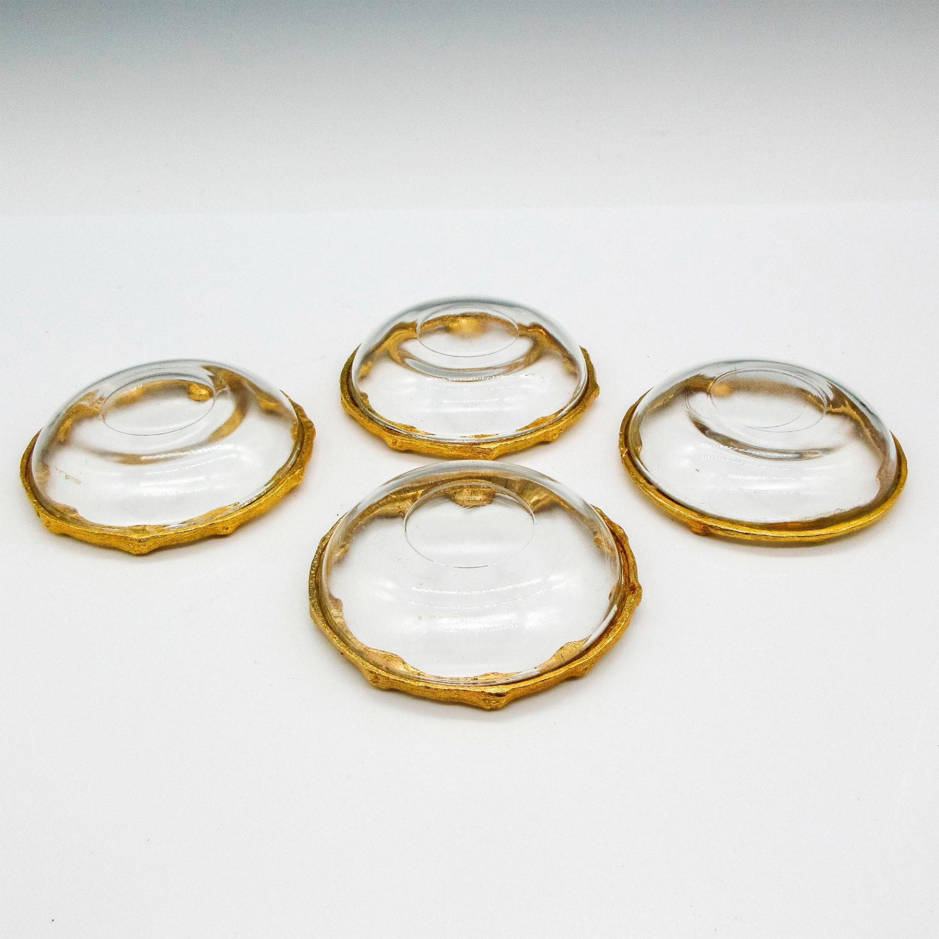 4pc Vintage Faux Gold Bamboo Trimmed Personal Glass Ashtrays - Bild 3 aus 3