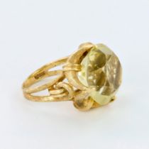 14K Yellow Gold and Yellow Quartz Cocktail Ring