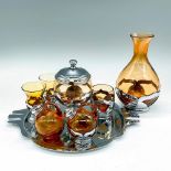 7pc Farber Bros Amber Condiment Tray With Glasses + Decanter