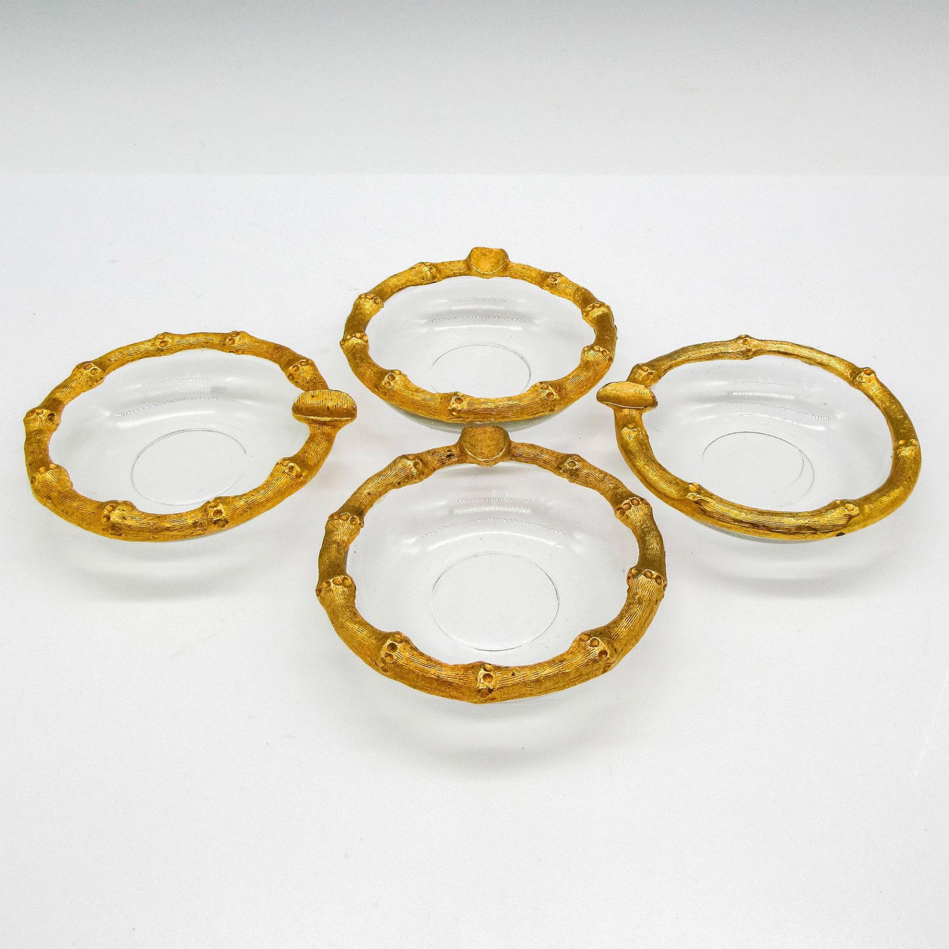 4pc Vintage Faux Gold Bamboo Trimmed Personal Glass Ashtrays - Bild 2 aus 3