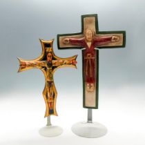 2pc Religious Ceramic and Wood Wall Crosses