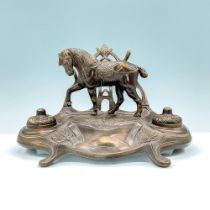 Desk Ink Well Pen Holder Bronze Art Nouveau Horse