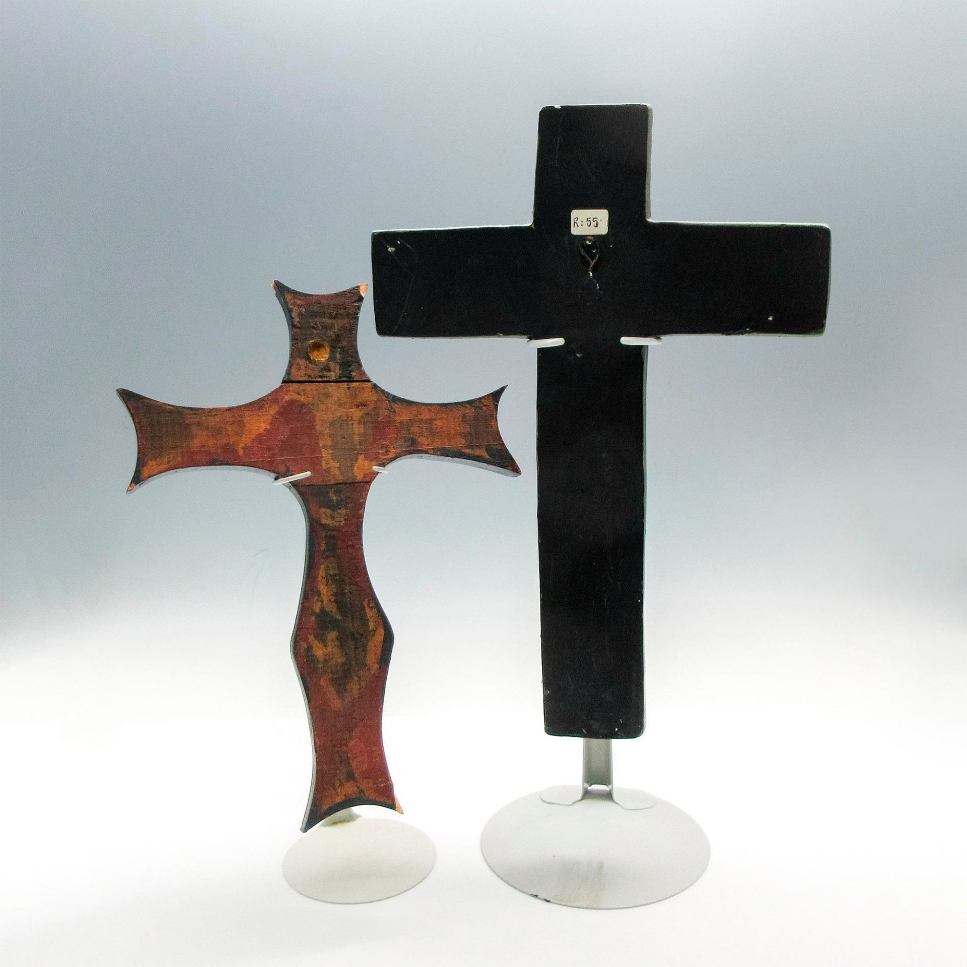 2pc Religious Ceramic and Wood Wall Crosses - Image 2 of 2