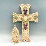 2pc Christian Cross and Mother Mary and Baby Jesus Plaque