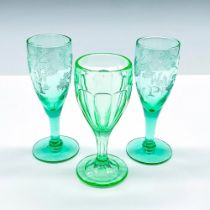 3pc Vintage Green Cordial Glasses