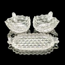 3pc Fostoria Cube Glass, 2 Candy Dishes and Tray