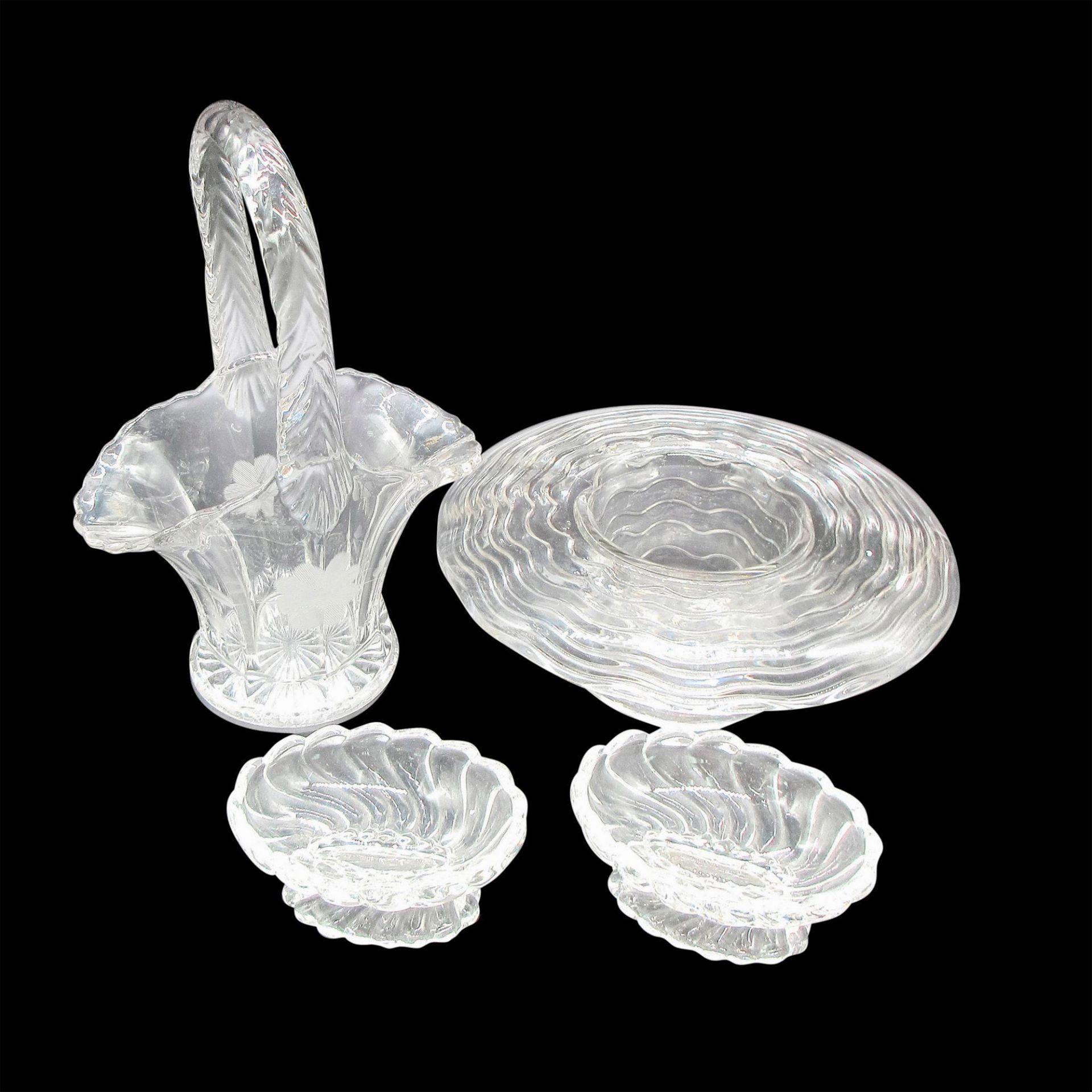 4pc Etched Glass Basket, Caribbean Hat Glass - Image 2 of 3