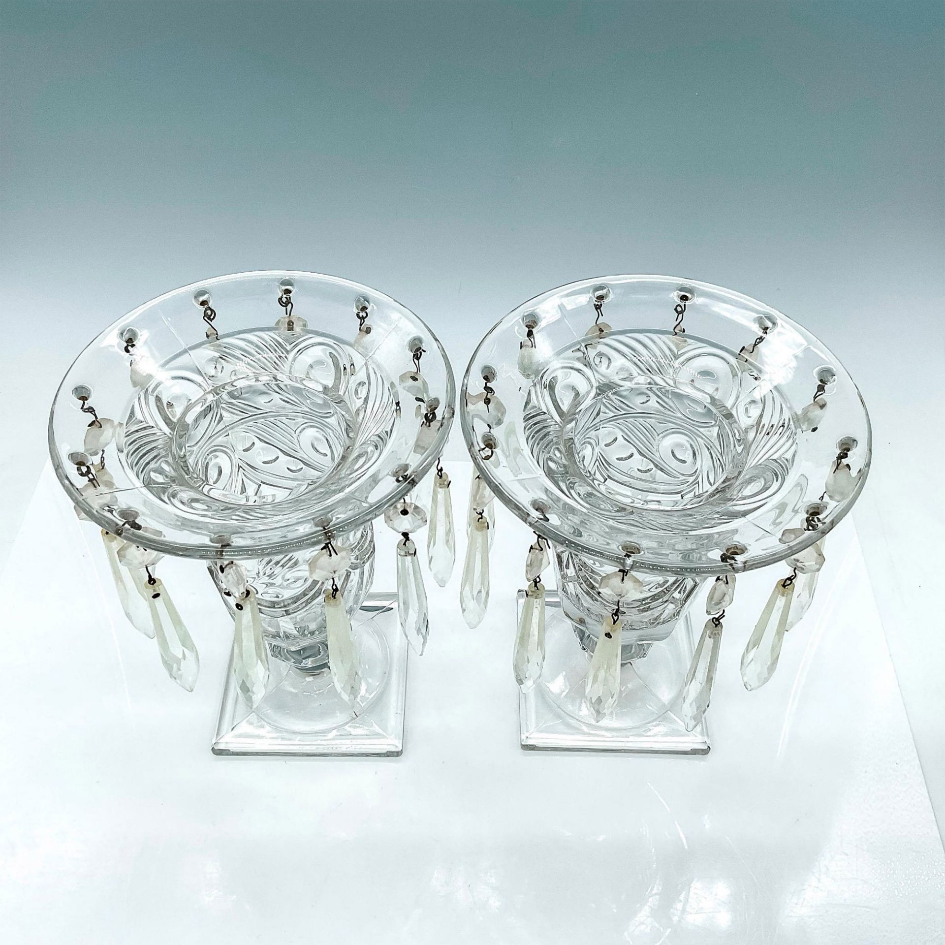 Pair of Heisey Ipswich Candle Centerpiece Vase with Prisms - Image 3 of 3