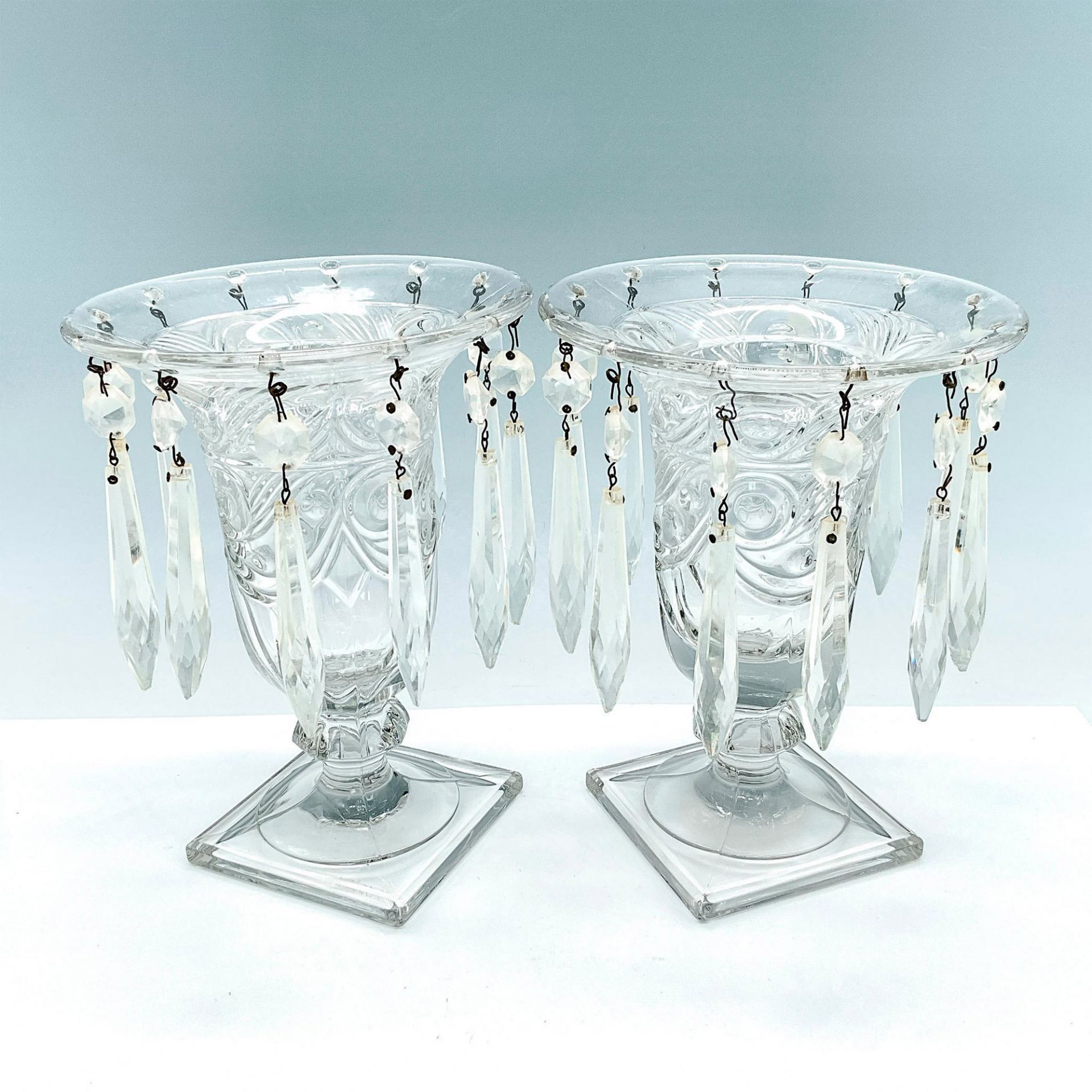 Pair of Heisey Ipswich Candle Centerpiece Vase with Prisms - Image 2 of 3