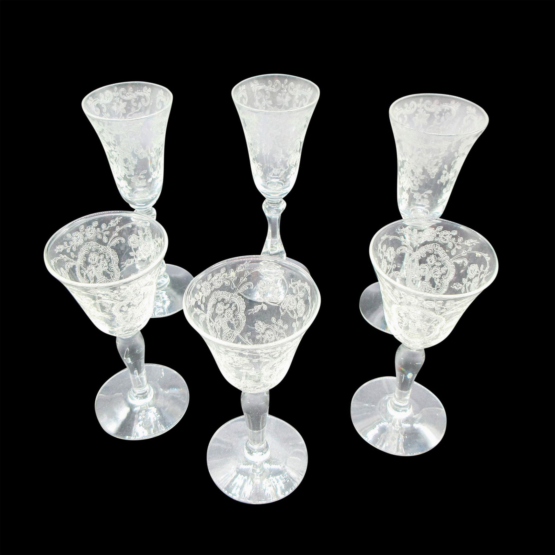 6pc Etched Cordial and Liqueur Glasses - Image 2 of 3