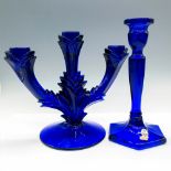 2pc Fenton, Duncan Cobalt Blue Glass Candlestick Holders