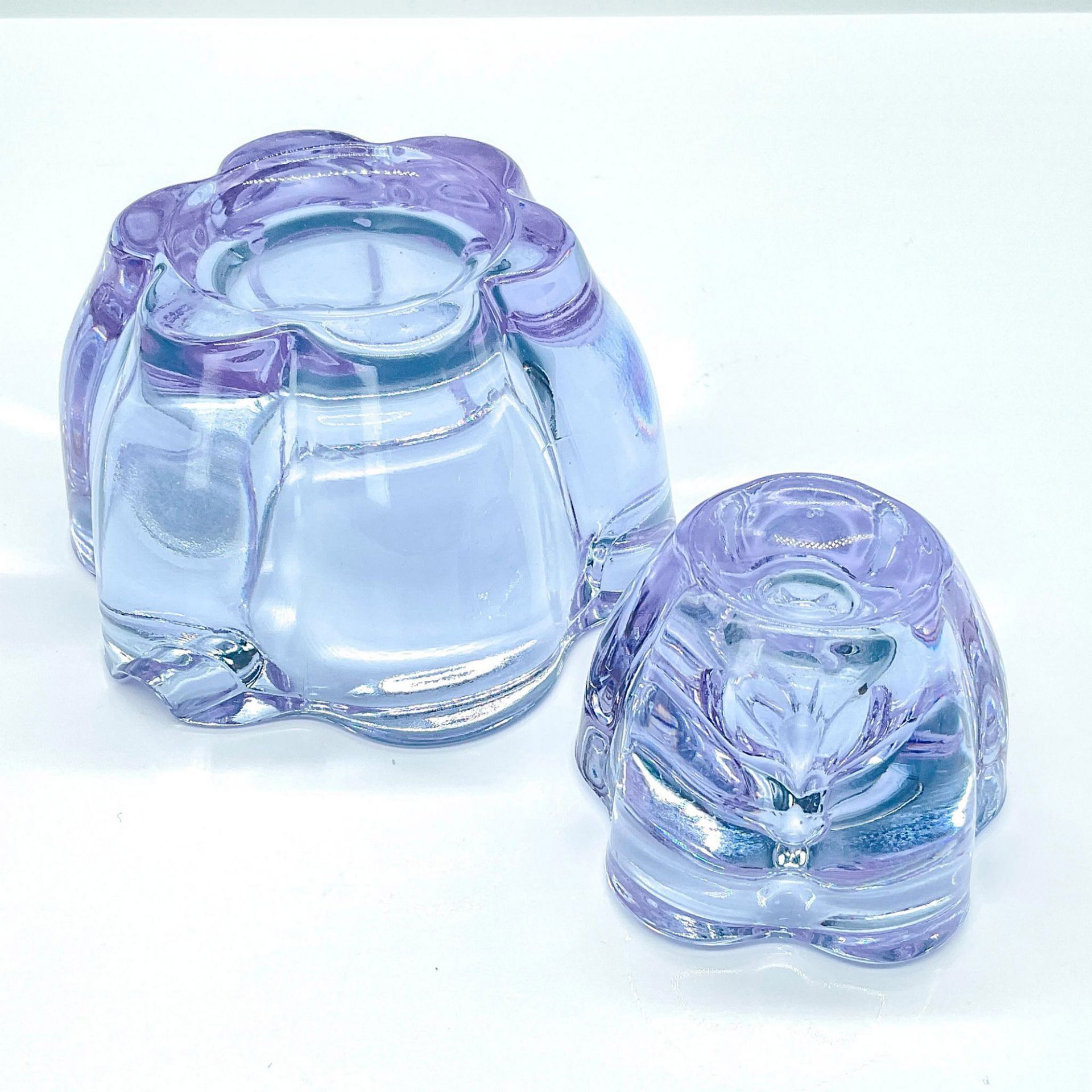 2pc Twilite Blue Glass Flower Ashtray and Candle Socket - Bild 3 aus 3