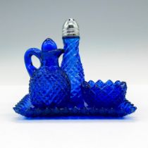 4pc Vintage Cobalt Blue Cut Glass Miniatures