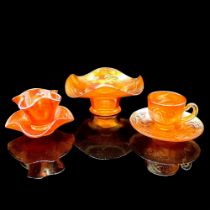 5pc Marigold Fenton Glass, Cup, Bowl, Saucers, Candy Dish