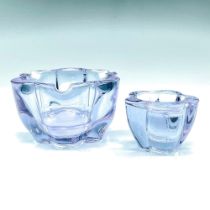 2pc Twilite Blue Glass Flower Ashtray and Candle Socket