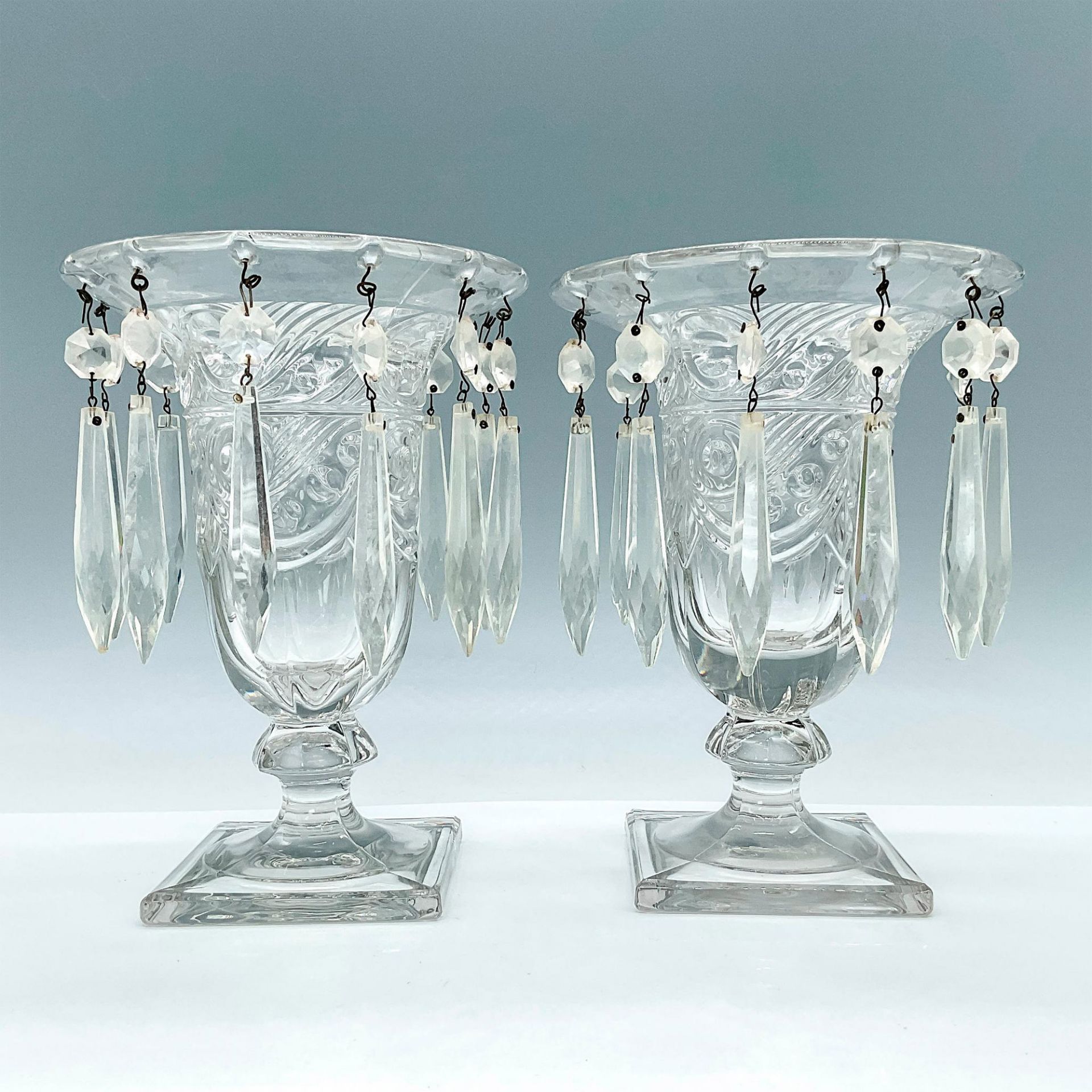 Pair of Heisey Ipswich Candle Centerpiece Vase with Prisms