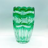 Bohemian Green Cut to Clear Glass Vase