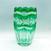 Bohemian Green Cut to Clear Glass Vase