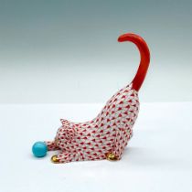 Herend Porcelain Red Figurine, Cat with Ball