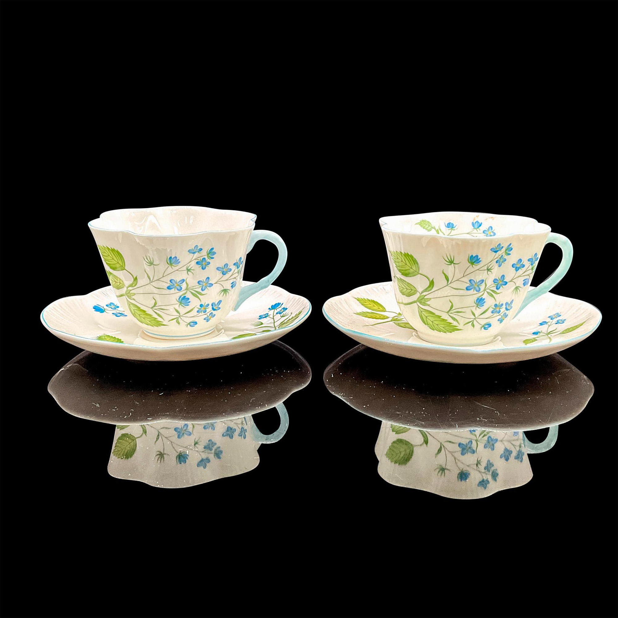 4pc Shelley England Cups and Saucers, American Brooklime