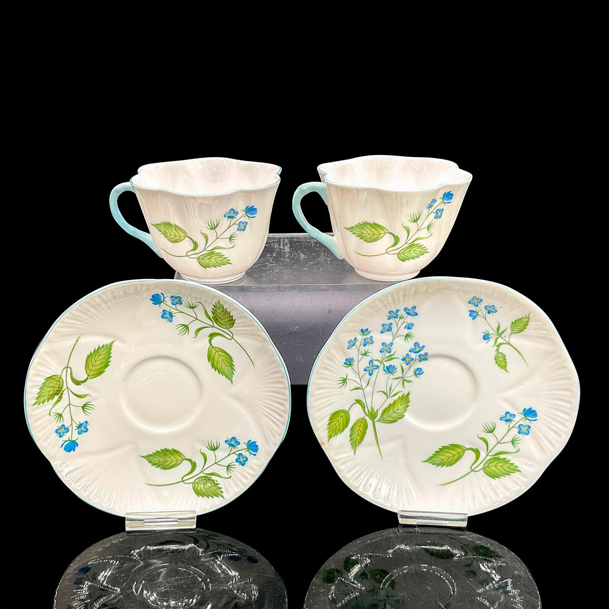 4pc Shelley England Cups and Saucers, American Brooklime - Image 2 of 3