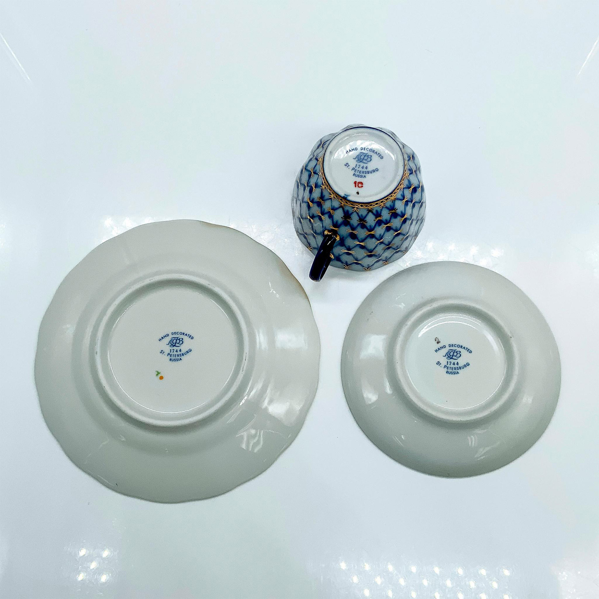 Lomonosov LFZ Porcelain Cobalt Net Pattern Tea Trio - Image 3 of 3