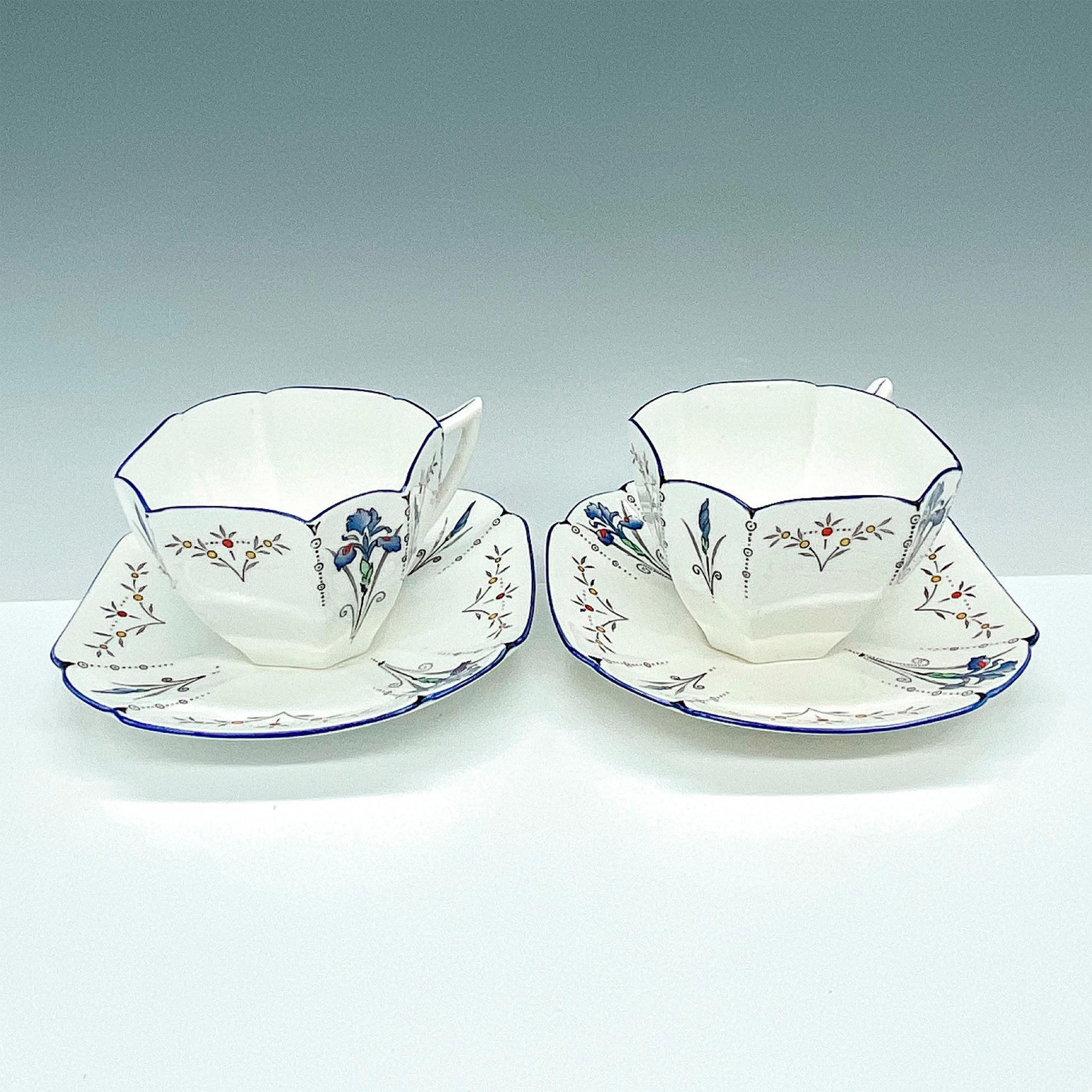 Pair of Shelley Fine Bone China Teacups w/Saucers, Blue Iris