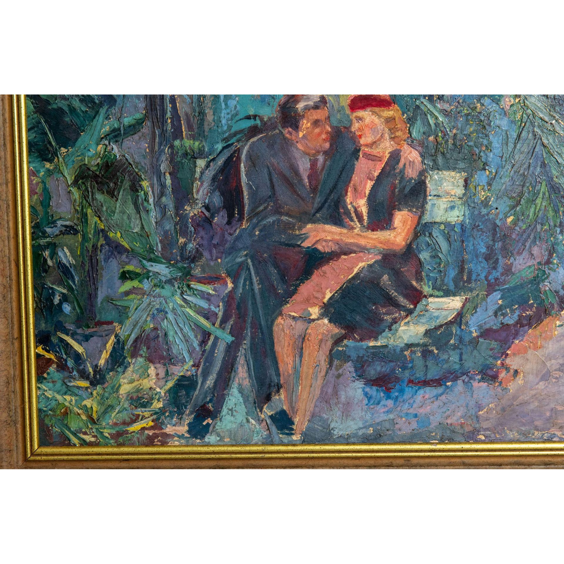 Original Oil on Board, Lovers in a Botanical Garden - Image 4 of 5