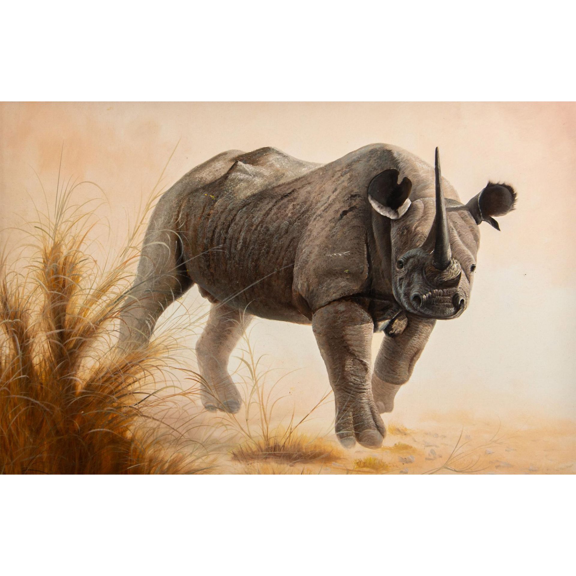 Oil Painting on Canvas, Rhinoceros - Image 3 of 7