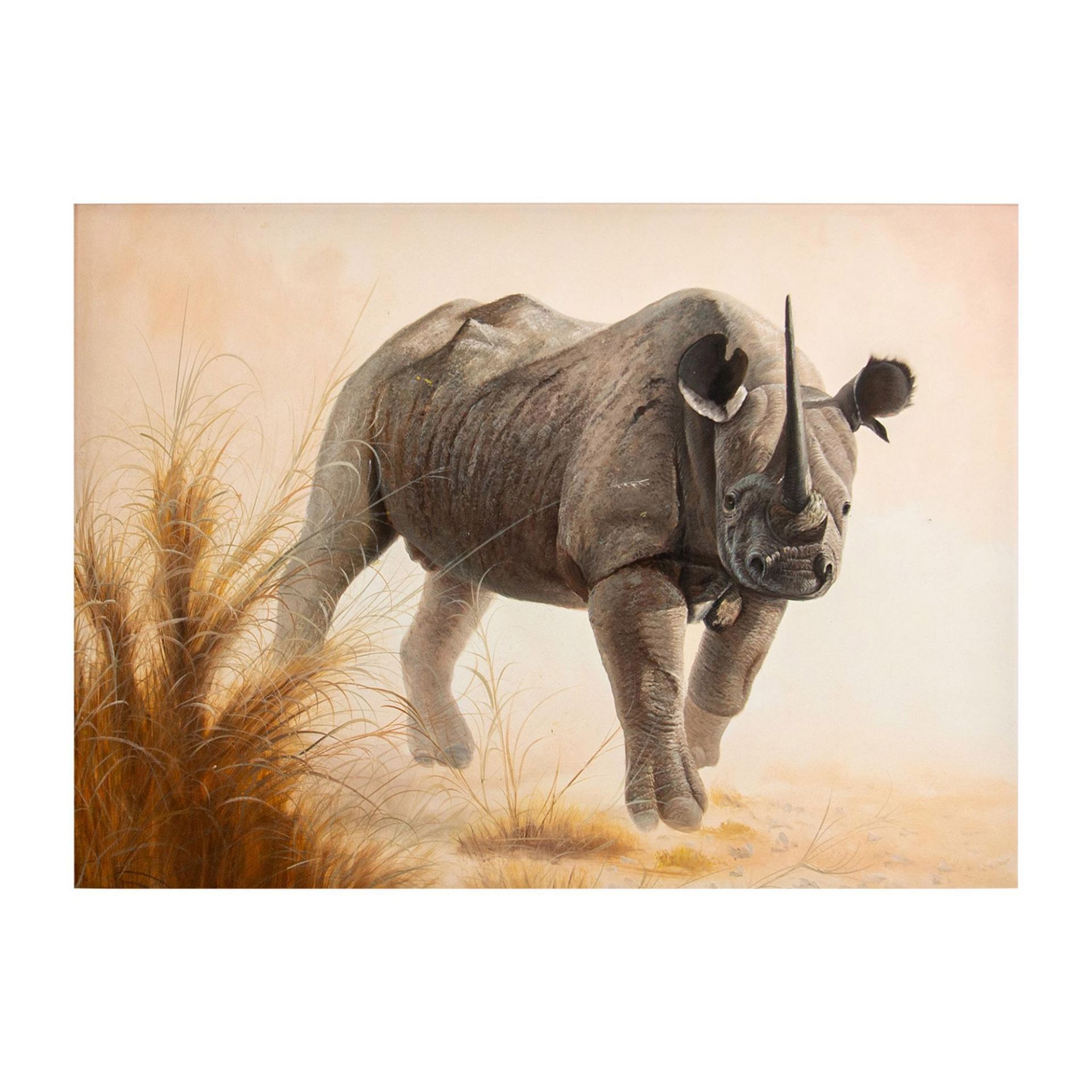 Oil Painting on Canvas, Rhinoceros - Image 2 of 7