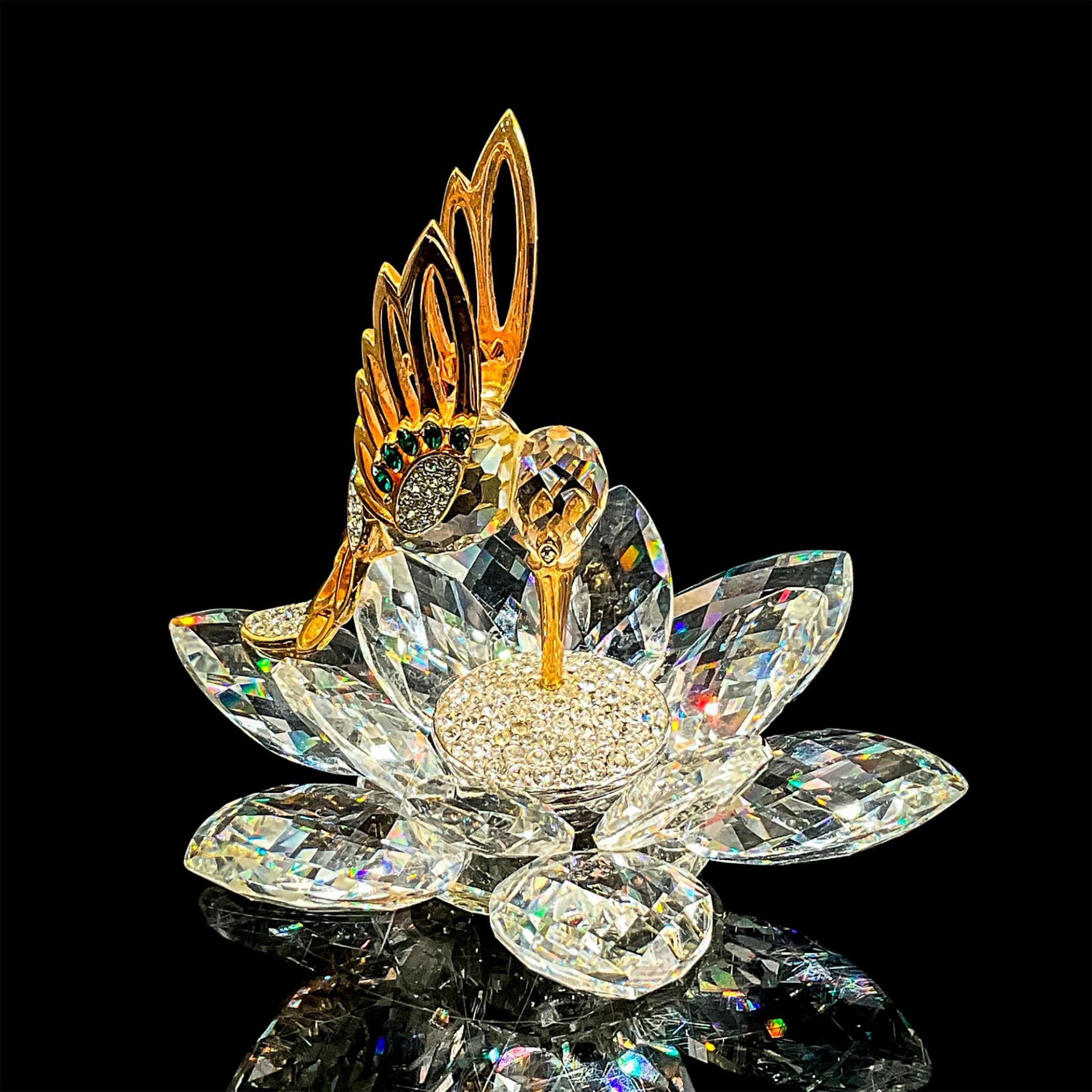 Swarovski Silver Crystal Figurine, Gold Hummingbird On Lotus - Bild 3 aus 5