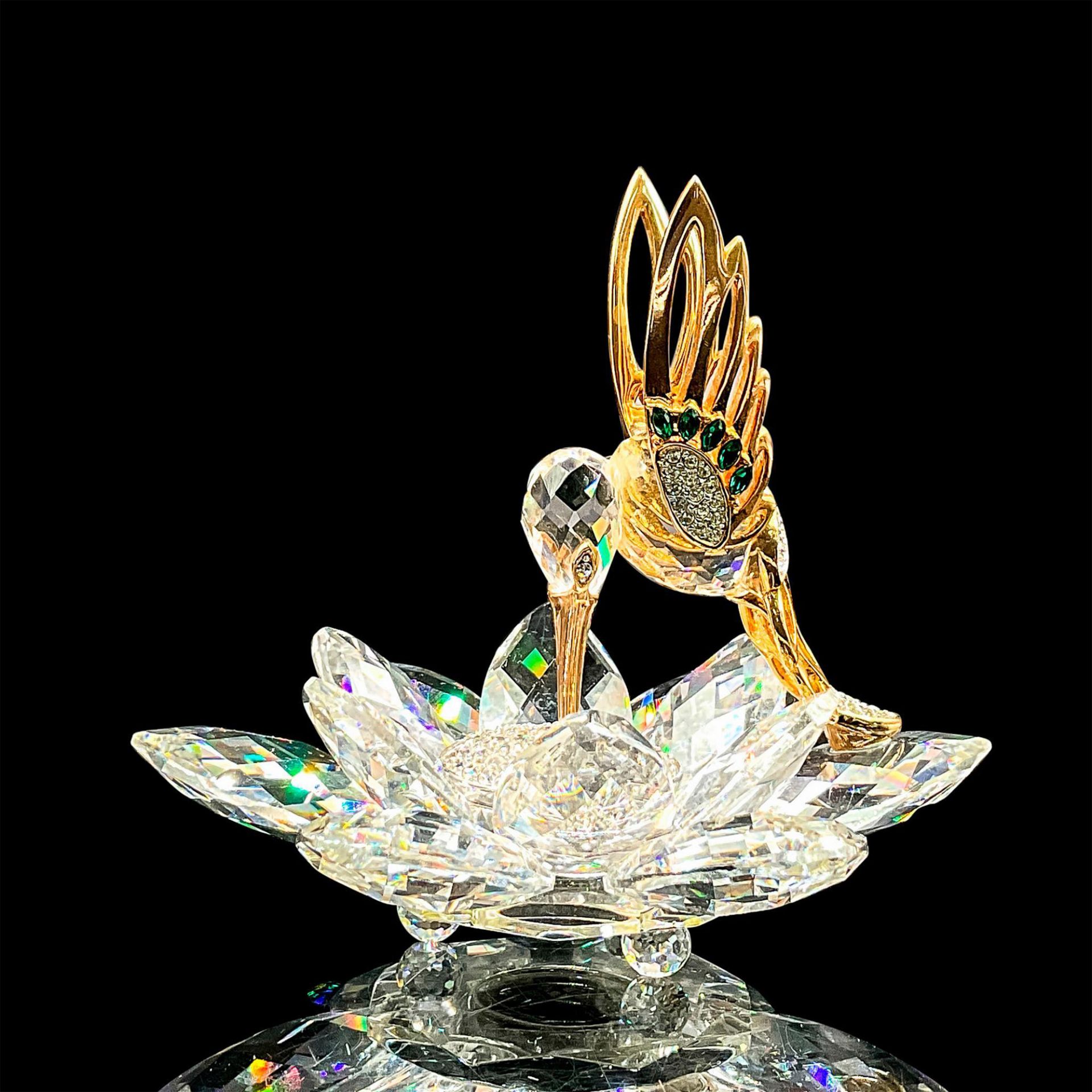 Swarovski Silver Crystal Figurine, Gold Hummingbird On Lotus